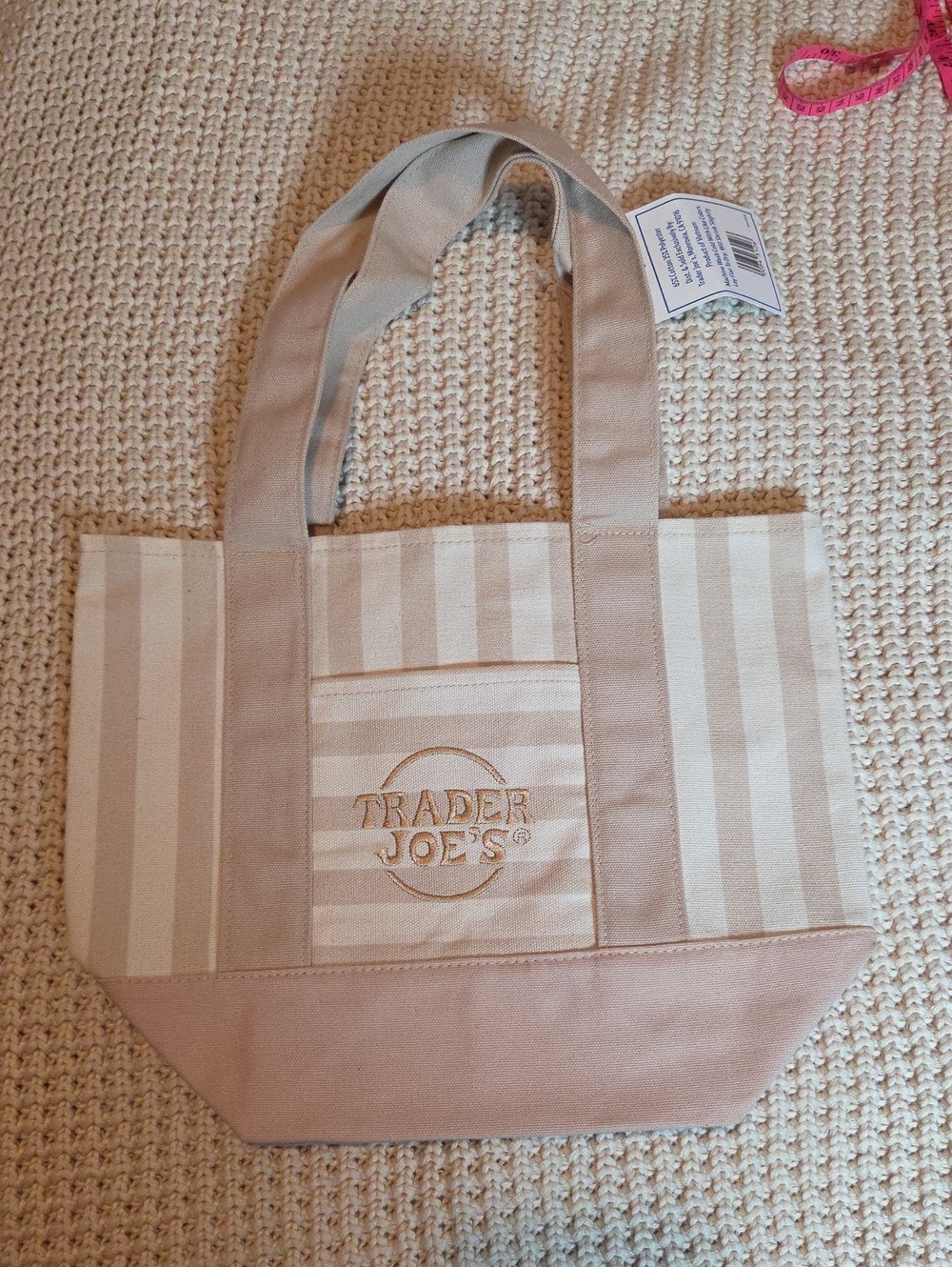 Trader Joe's Striped Canvas Mini Tote In Beige Summer 2026 NWT